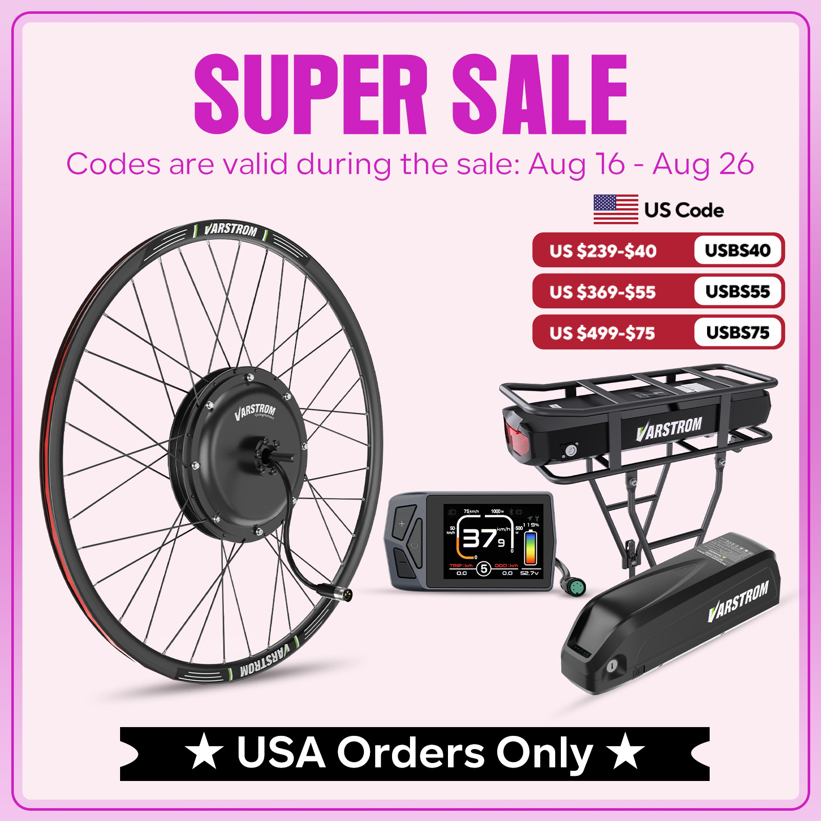48V 1500W Rear Hub Motor With Battery - [Stan magazynowy w USA] Varstrom 1000W